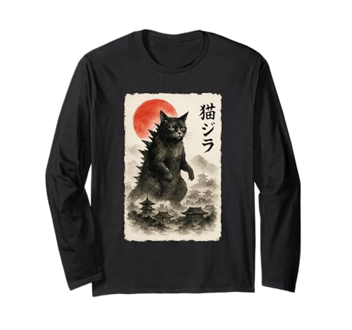 Catzilla Cat, japanische Kunst, lustiges Sumi-e, für Herren, Damen, Kinder Langarmshirt Catzilla Cat, japanische Kunst, lustiges Sumi-e, für Herren, Damen, Kinder Langarmshirt von Cat Sumi-e Kawaii Ink Painting Japanese Cute Gifts