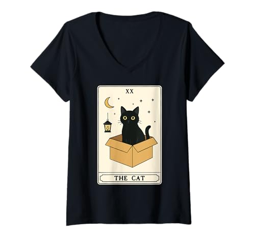 Damen The Cat Tarotkarte Katze in Box Mystic Funny Cat T-Shirt mit V-Ausschnitt Damen The Cat Tarotkarte Katze in Box Mystic Funny Cat T-Shirt mit V-Ausschnitt von Cat Tarot Card Designs