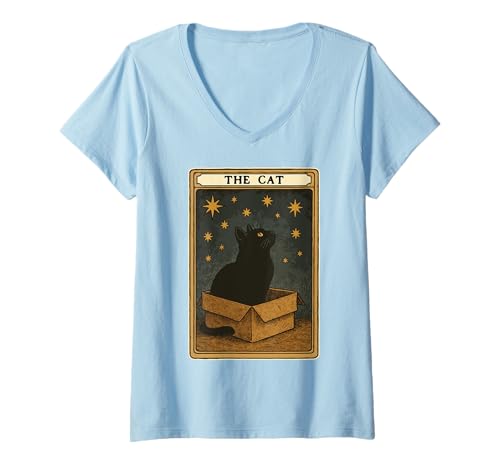 Damen The Cat Tarotkarte Katze in Box Mystic Funny Cat T-Shirt mit V-Ausschnitt Damen The Cat Tarotkarte Katze in Box Mystic Funny Cat T-Shirt mit V-Ausschnitt von Cat Tarot Card Designs