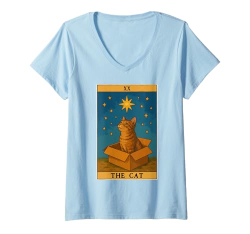 Damen The Cat Tarotkarte Katze in Box Mystic Funny Cat T-Shirt mit V-Ausschnitt Damen The Cat Tarotkarte Katze in Box Mystic Funny Cat T-Shirt mit V-Ausschnitt von Cat Tarot Card Designs