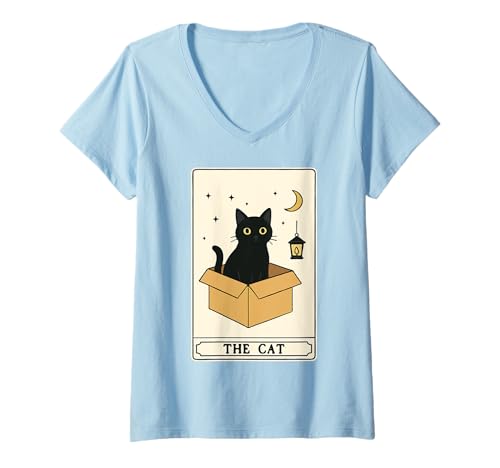 Damen The Cat Tarotkarte Katze in Box Mystic Funny Cat T-Shirt mit V-Ausschnitt Damen The Cat Tarotkarte Katze in Box Mystic Funny Cat T-Shirt mit V-Ausschnitt von Cat Tarot Card Designs