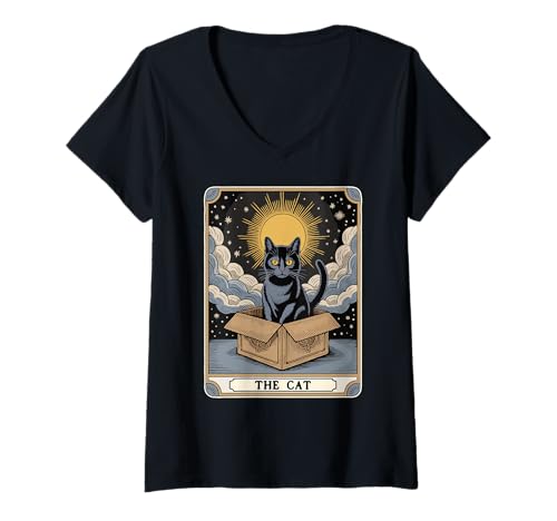 Damen The Cat Tarotkarte Katze in Box Mystic Funny Cat T-Shirt mit V-Ausschnitt Damen The Cat Tarotkarte Katze in Box Mystic Funny Cat T-Shirt mit V-Ausschnitt von Cat Tarot Card Designs