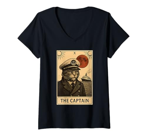 Damen Das Captain Cat Tarot T-Shirt mit V-Ausschnitt von Cat Tarot