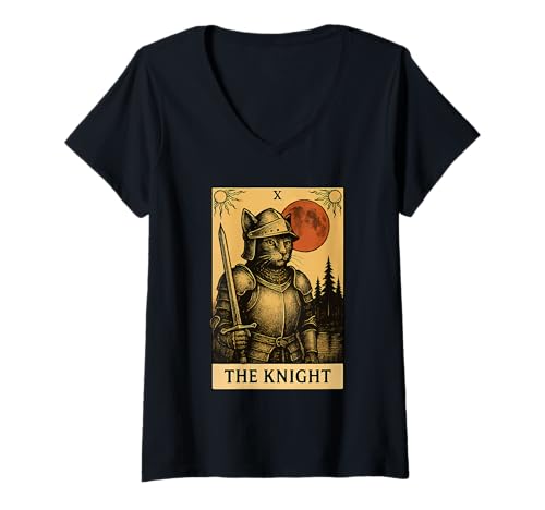 Damen Das Ritterkatzen-Tarot T-Shirt mit V-Ausschnitt Damen Das Ritterkatzen-Tarot T-Shirt mit V-Ausschnitt von Cat Tarot