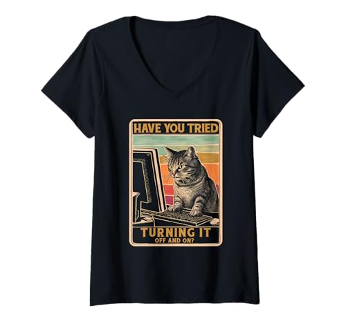 Damen Computer eines Cat Tech-Support-Technikers, haben Sie versucht, ihn zu drehen T-Shirt mit V-Ausschnitt Damen Computer eines Cat Tech-Support-Technikers, haben Sie versucht, ihn zu drehen T-Shirt mit V-Ausschnitt von Cat Tech-Support Engineer Computer Have You 9