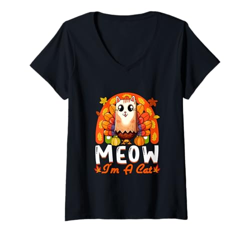 Damen I'm A Cute Cat Thanksgiving Fall Turkey Cosplay Cat Kitten T-Shirt mit V-Ausschnitt Damen I'm A Cute Cat Thanksgiving Fall Turkey Cosplay Cat Kitten T-Shirt mit V-Ausschnitt von Cat Thanksgiving Costume