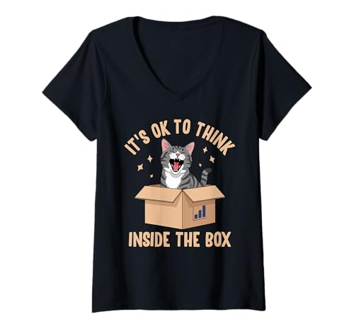 Damen It's OK to Think Inside The Box Lustiges Katzendesign T-Shirt mit V-Ausschnitt Damen It's OK to Think Inside The Box Lustiges Katzendesign T-Shirt mit V-Ausschnitt von Cat Thinking Outside the Box Apparel for Cat Lover