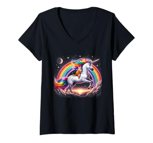 Damen Katze reitend Einhorn Galaxy Regenbogen Kätzchen Liebhaber Mädchen Frauen T-Shirt mit V-Ausschnitt Damen Katze reitend Einhorn Galaxy Regenbogen Kätzchen Liebhaber Mädchen Frauen T-Shirt mit V-Ausschnitt von Cat Unicorn Lover