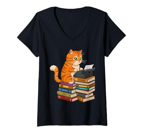 Damen Cat Writer Funny Published Autor Library Kitten Cats Lovers T-Shirt mit V-Ausschnitt Damen Cat Writer Funny Published Autor Library Kitten Cats Lovers T-Shirt mit V-Ausschnitt von Cat Writer Tees for Women Men