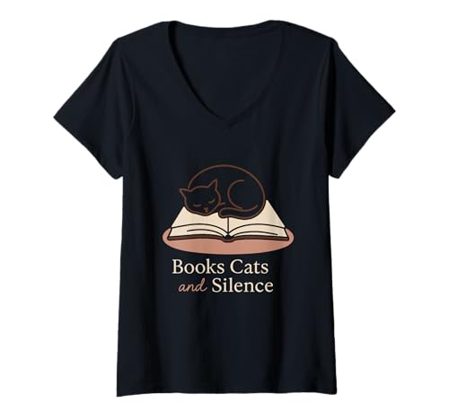 Damen Buch Cat Lady Introvert Quiet Time Cozy Reader Soft T-Shirt mit V-Ausschnitt Damen Buch Cat Lady Introvert Quiet Time Cozy Reader Soft T-Shirt mit V-Ausschnitt von Cat and Book Lover Minimalist Literary Introvert
