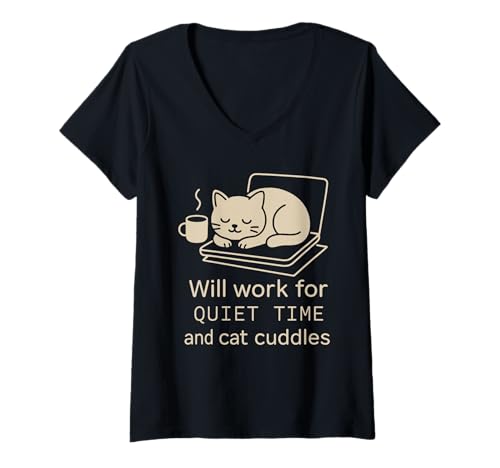 Damen Buch Cat Lady Introvert Quiet Time Cozy Reader Soft T-Shirt mit V-Ausschnitt Damen Buch Cat Lady Introvert Quiet Time Cozy Reader Soft T-Shirt mit V-Ausschnitt von Cat and Book Lover Minimalist Literary Introvert