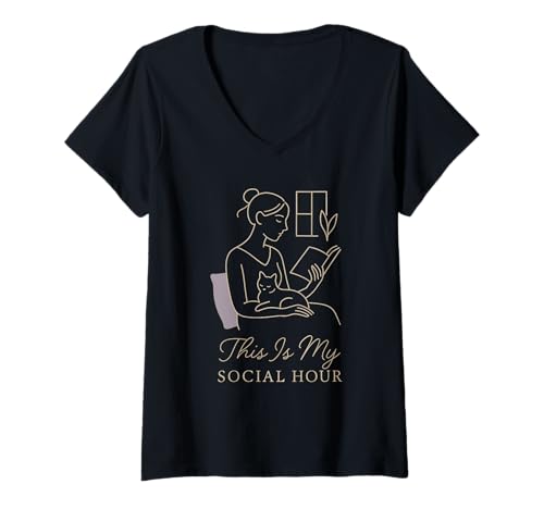 Damen Buch Cat Lady Introvert Quiet Time Cozy Reader Soft T-Shirt mit V-Ausschnitt Damen Buch Cat Lady Introvert Quiet Time Cozy Reader Soft T-Shirt mit V-Ausschnitt von Cat and Book Lover Minimalist Literary Introvert