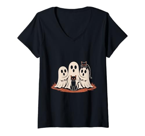 Damen Gruseliger Geist für Katzenliebhaber T-Shirt mit V-Ausschnitt Damen Gruseliger Geist für Katzenliebhaber T-Shirt mit V-Ausschnitt von Cat and Ghosts
