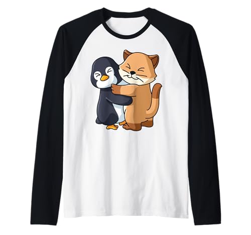 Niedlicher Pinguin und Katze, Tierliebhaber, umarmt Frauen und Mädchen Raglan Niedlicher Pinguin und Katze, Tierliebhaber, umarmt Frauen und Mädchen Raglan von Cat and Penguin Hug Japanese Kawaii Animals