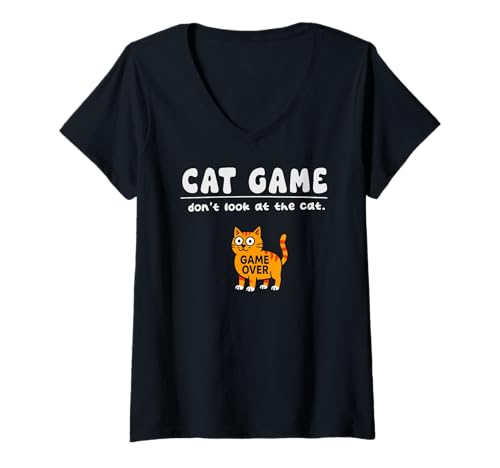 Damen Lustiges Katzenspiel Don't Look Game Over Mom Dad Kids T-Shirt mit V-Ausschnitt von CatAxis1