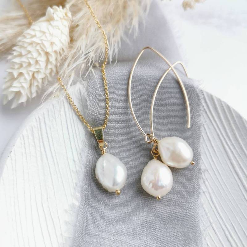 14K Gold-Filled Barock Elfenbein Perlen Schmuck Set Passende Halskette & Ohrringe Für Moderne Hochzeiten 14K Gold-Filled Barock Elfenbein Perlen Schmuck Set Passende Halskette & Ohrringe Für Moderne Hochzeiten von CatBirchStories