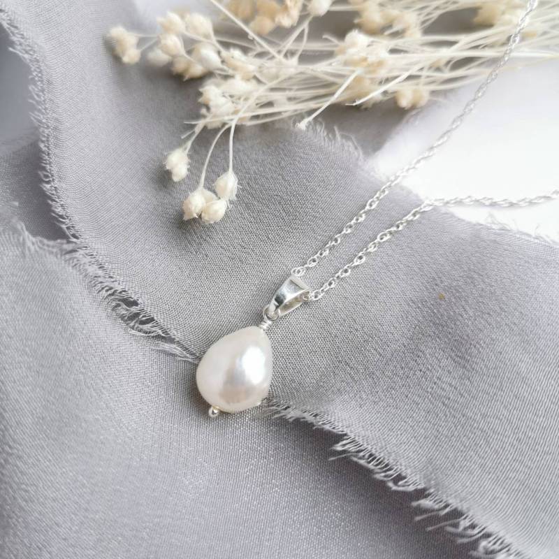 Barockperle Anhänger Sterling Silber Seil-Kette, Elfenbein-Süßwasser-Perle Barockperle Anhänger Sterling Silber Seil-Kette, Elfenbein-Süßwasser-Perle von CatBirchStories