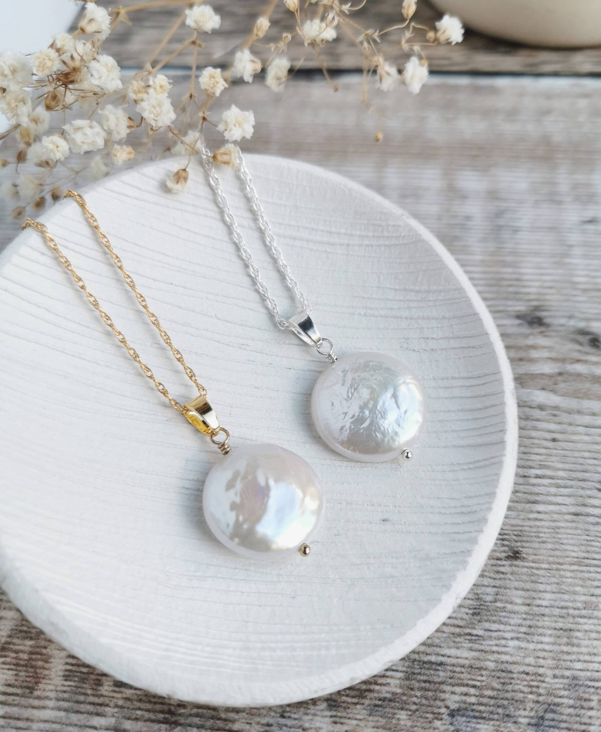 Große Münzperlenhalskette - Silber Oder 14K Gold-Filled Halskette Große Münzperlenhalskette - Silber Oder 14K Gold-Filled Halskette von CatBirchStories