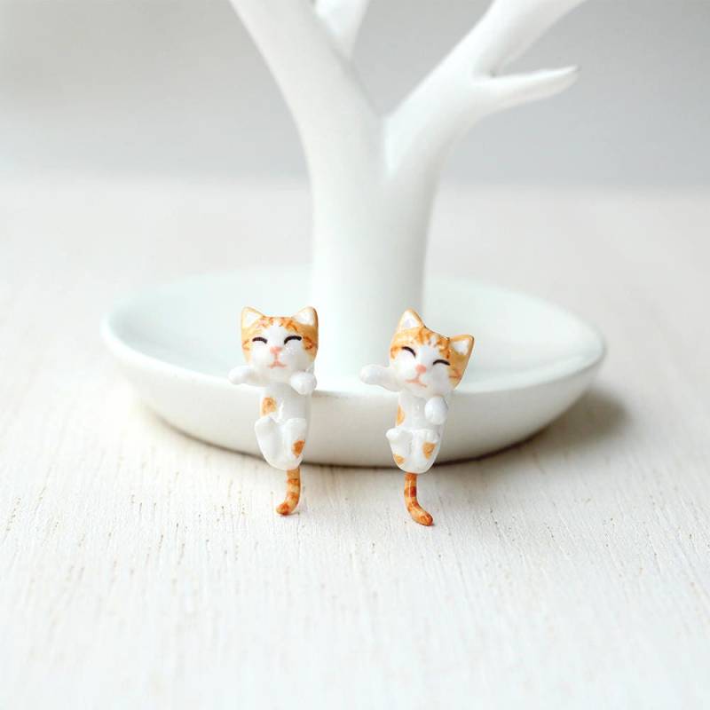 Orange Katzenohrringe, Katzenohrstecker, Zweiteilige Ohrringe, Katzenstecker Orange Katzenohrringe, Katzenohrstecker, Zweiteilige Ohrringe, Katzenstecker von CatBrothers