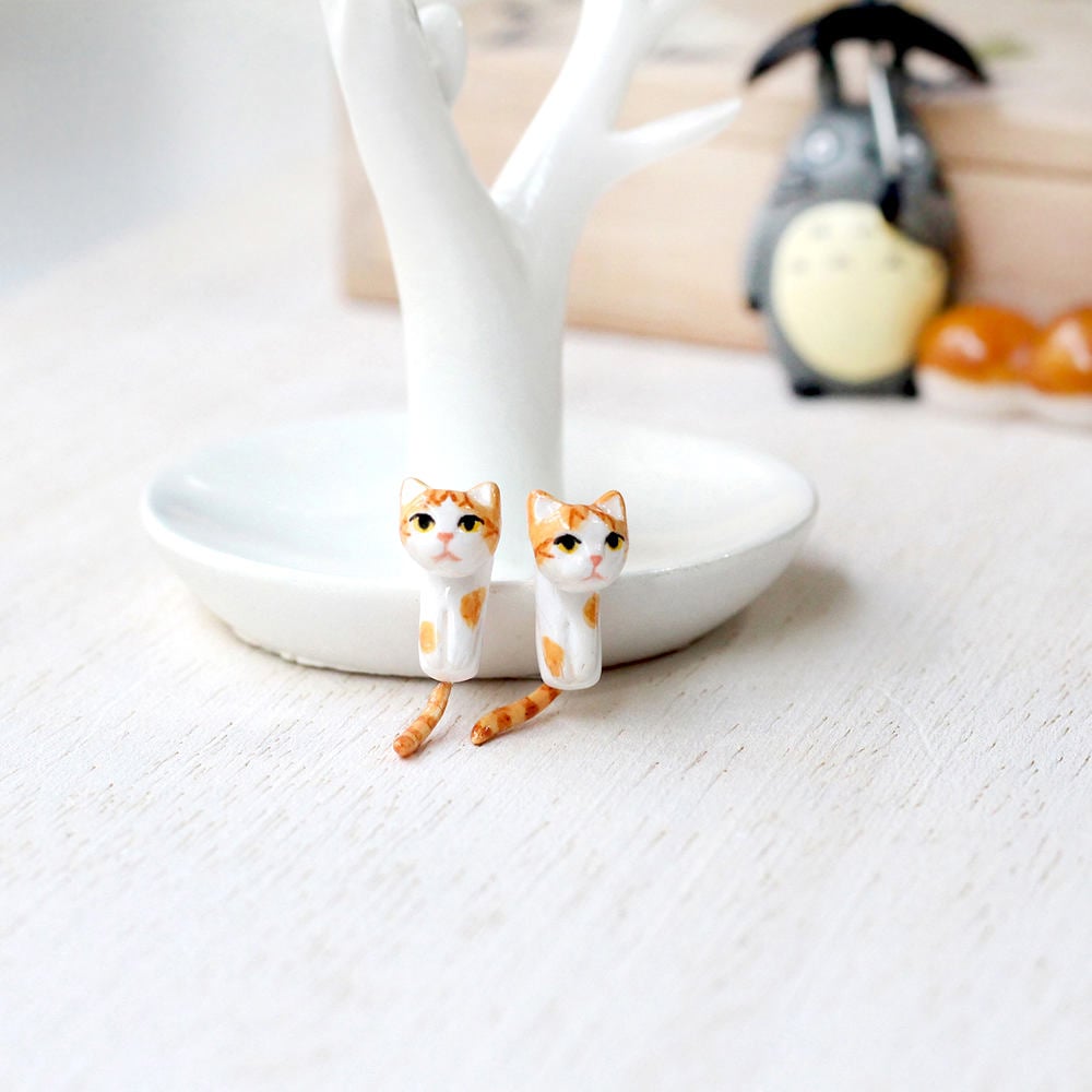 Orange Katzenohrringe, Katzenohrstecker, Zweiteilige Ohrringe, Katzenstecker Orange Katzenohrringe, Katzenohrstecker, Zweiteilige Ohrringe, Katzenstecker von CatBrothers