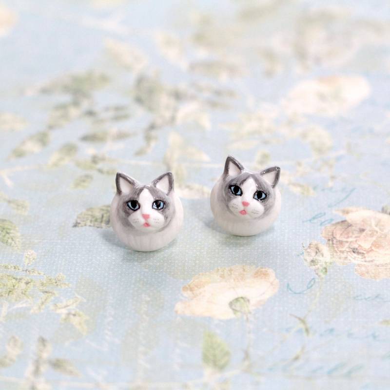 Ragdoll Katzen Ohrringe, Ohrstecker, Polymer Clay Katze, Skulptur, Geschenke Für Katzenliebhaber von CatBrothers