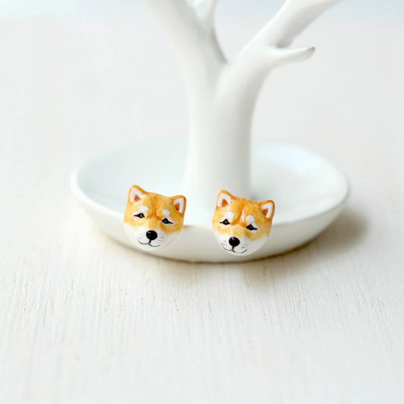 Shiba Inu Hund Ohrringe, Ohrstecker, Polymer Clay Hund, Hundeskulptur, Geschenke Für Hundeliebhaber von CatBrothers