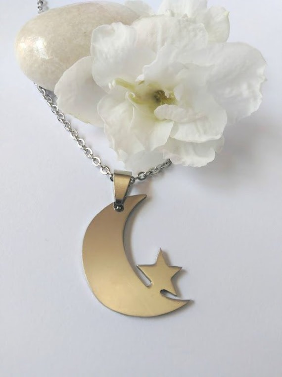 Edelstahl Mond Und Stern Halskette Edelstahl Mond Und Stern Halskette von CatCraftsAtelier