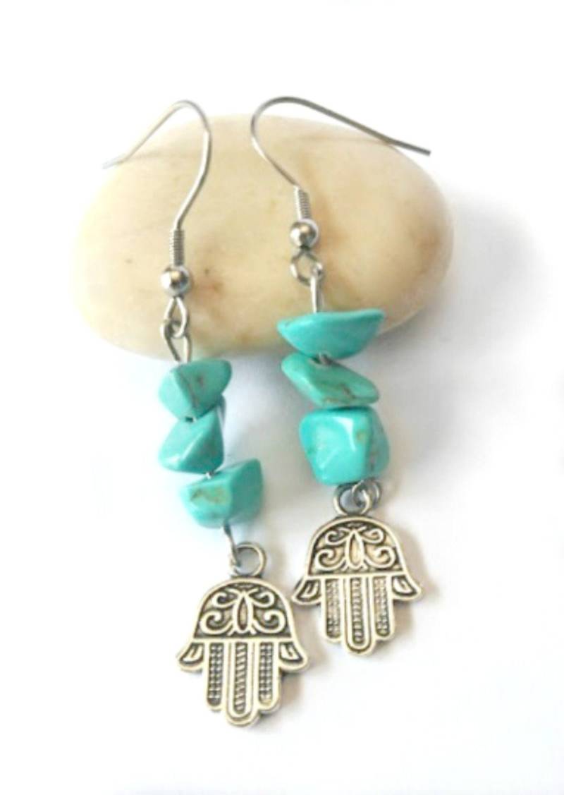 Hamsa Hand Türkis Chip Ohrringe Schutz Schmuck Hamsa Hand Türkis Chip Ohrringe Schutz Schmuck von CatCraftsAtelier