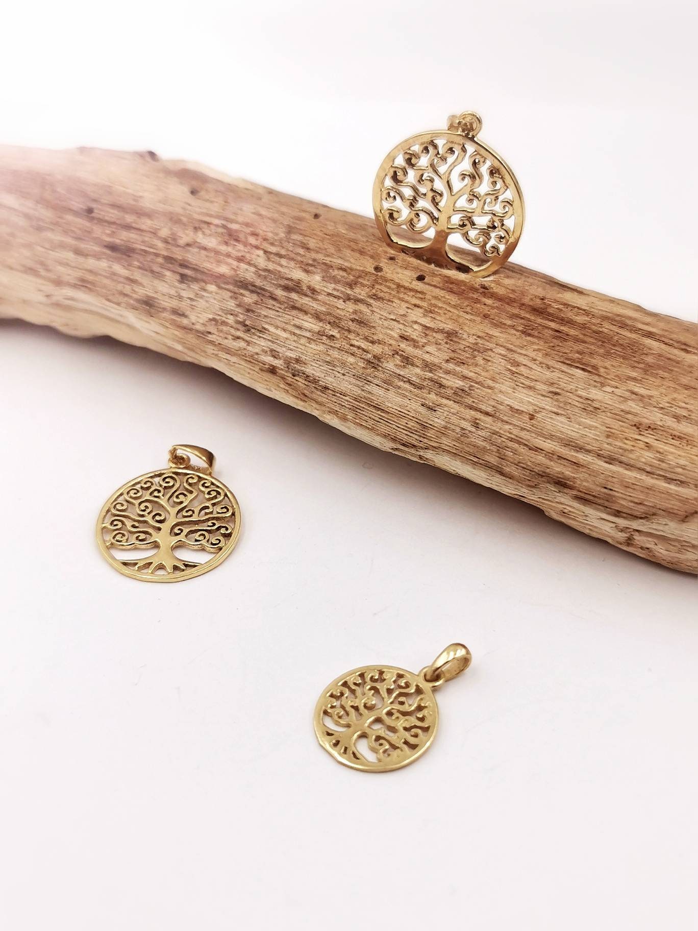 18K Gold Plated Baum Des Lebens Anhänger, 925Er Silber Yggdrasil Anhänger von CatSamJewelry