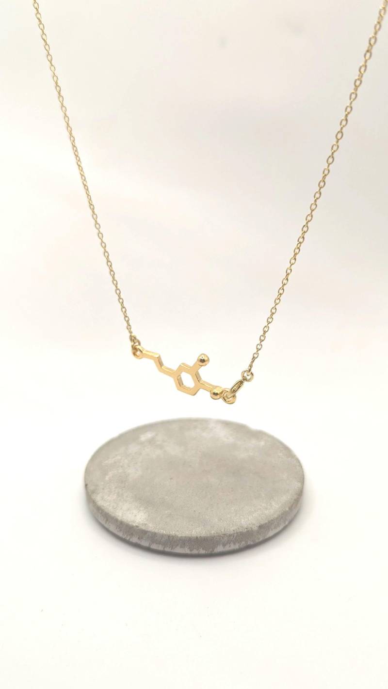 Dopamin-Halskette 18K Vergoldete 925 Silber-Molecule-Halskette, Molekulare Struktur von CatSamJewelry