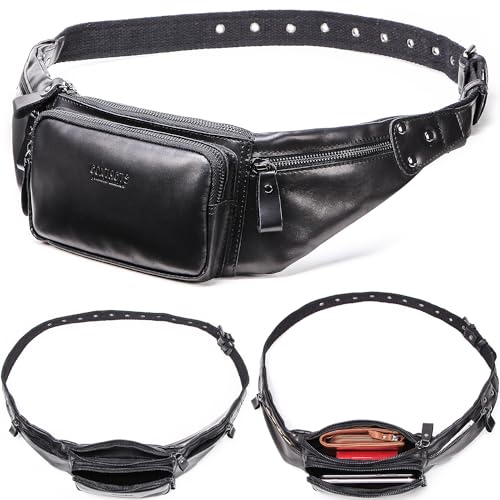 Top Grain Genuine Leather Slim Waist Pack for Man & Woman, Minimalist Vintage Design, Handmade with Detachable Hardware, Slim Fanny Pack Small Crossbody Belt Bag for Traveling or Riding, 【Geöltes von CataPurus