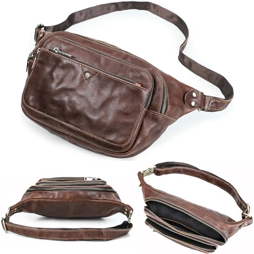 Top Grain Genuine Leather Slim Waist Pack for Man & Woman, Minimalist Vintage Design, Handmade with Detachable Hardware, Slim Fanny Pack Small Crossbody Belt Bag for Traveling or Riding, von CataPurus