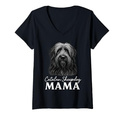 Damen Katalanischer Schäferhund Mama T-Shirt mit V-Ausschnitt Damen Katalanischer Schäferhund Mama T-Shirt mit V-Ausschnitt von Catalan Sheepdog Mom
