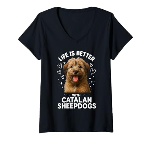 Damen Das Leben ist Besser mit dem katalanischen Schäferhund T-Shirt mit V-Ausschnitt Damen Das Leben ist Besser mit dem katalanischen Schäferhund T-Shirt mit V-Ausschnitt von Catalan Sheepdog Sheepdog