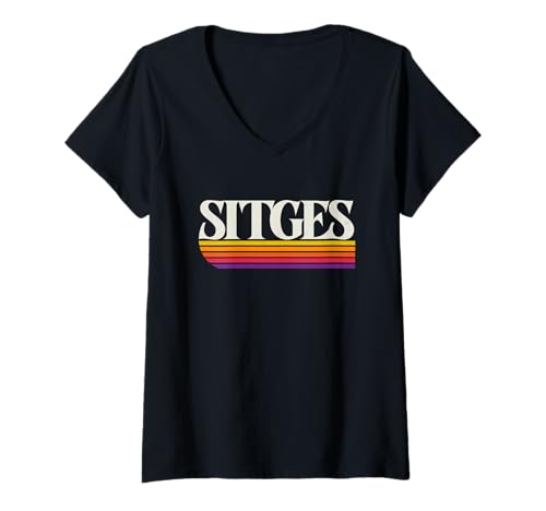 Damen Sitges Spanien Retro - Sitges Cataluña España T-Shirt mit V-Ausschnitt Damen Sitges Spanien Retro - Sitges Cataluña España T-Shirt mit V-Ausschnitt von Catalan Throwbacks