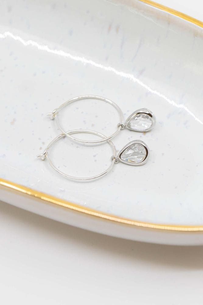Creolen Silber Kristall, Ohrringe Kleine Tropfen von CataleaJewelry