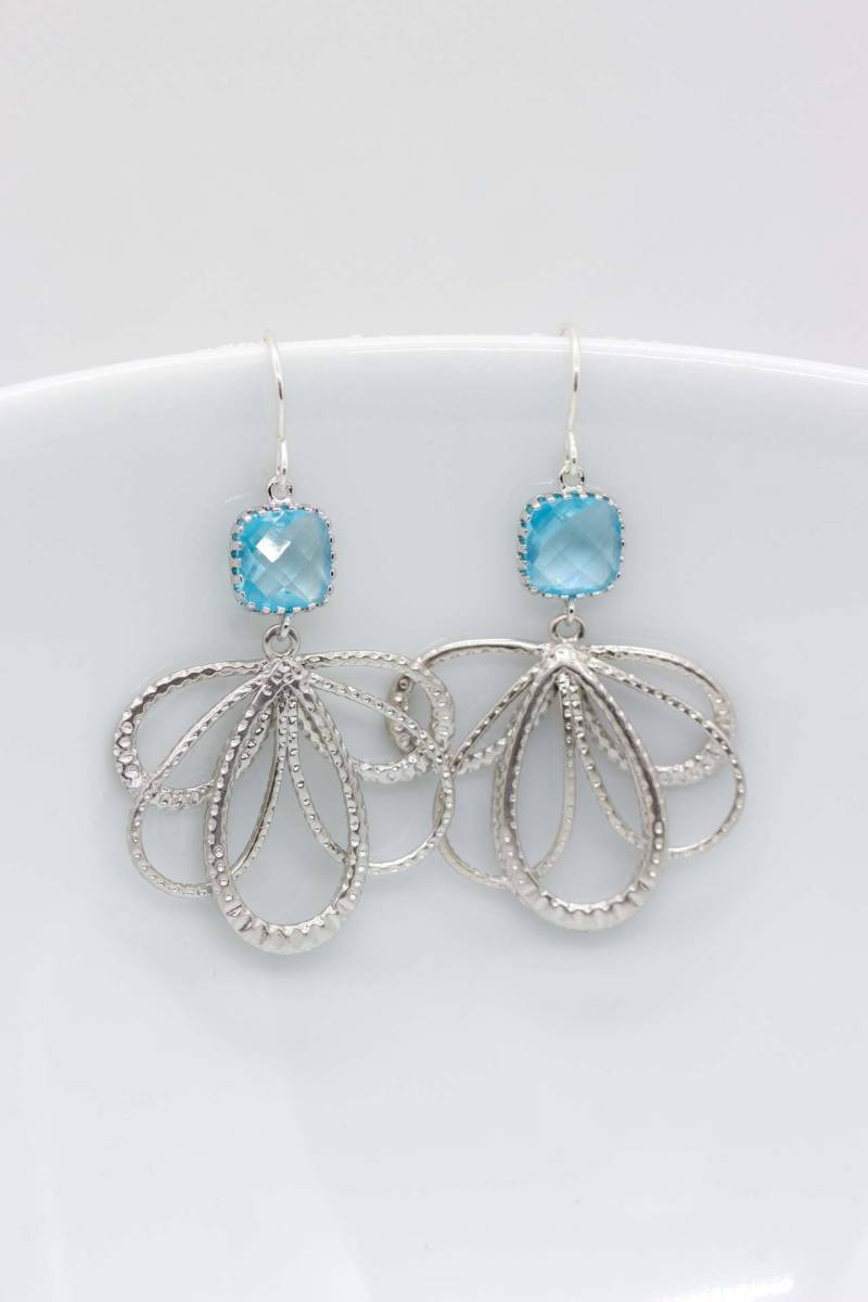 Hängeohrringe Silber Aquamarin // Ohrhänger Ohrringe Blätter Geschenk Freundin von CataleaJewelry