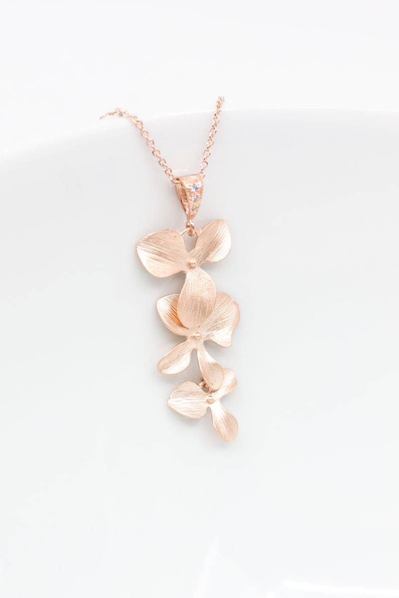 Kette Rosegold Blumen, Blumenkette, Halskette Orchideen, Brautschmuck, Hochzeitsschmuck, Brautjungfern von CataleaJewelry