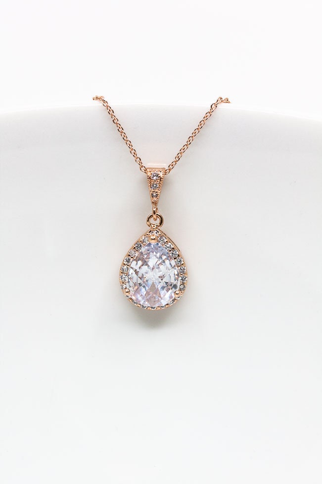 Kette Rosegold Kristall, Halskette Tropfen, Brautschmuck, Hochzeitsschmuck, Brautjungfern von CataleaJewelry