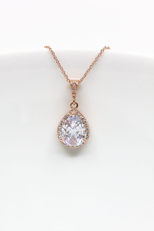 Kette Rosegold Kristall, Halskette Tropfen, Brautschmuck, Hochzeitsschmuck, Brautjungfern von CataleaJewelry