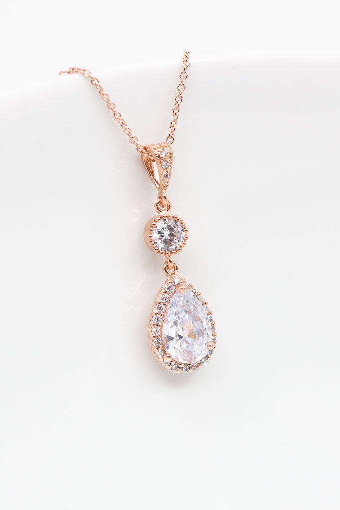 Kette Rosegold Tropfen, Brautschmuck, Hochzeitsschmuck, Brautjungfern von CataleaJewelry