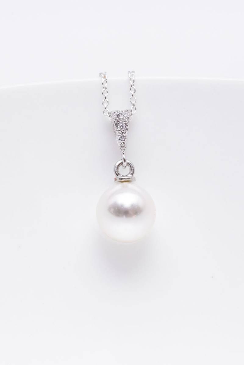 Kette Silber Perle Rund Hochzeitsschmuck Brautschmuck von CataleaJewelry