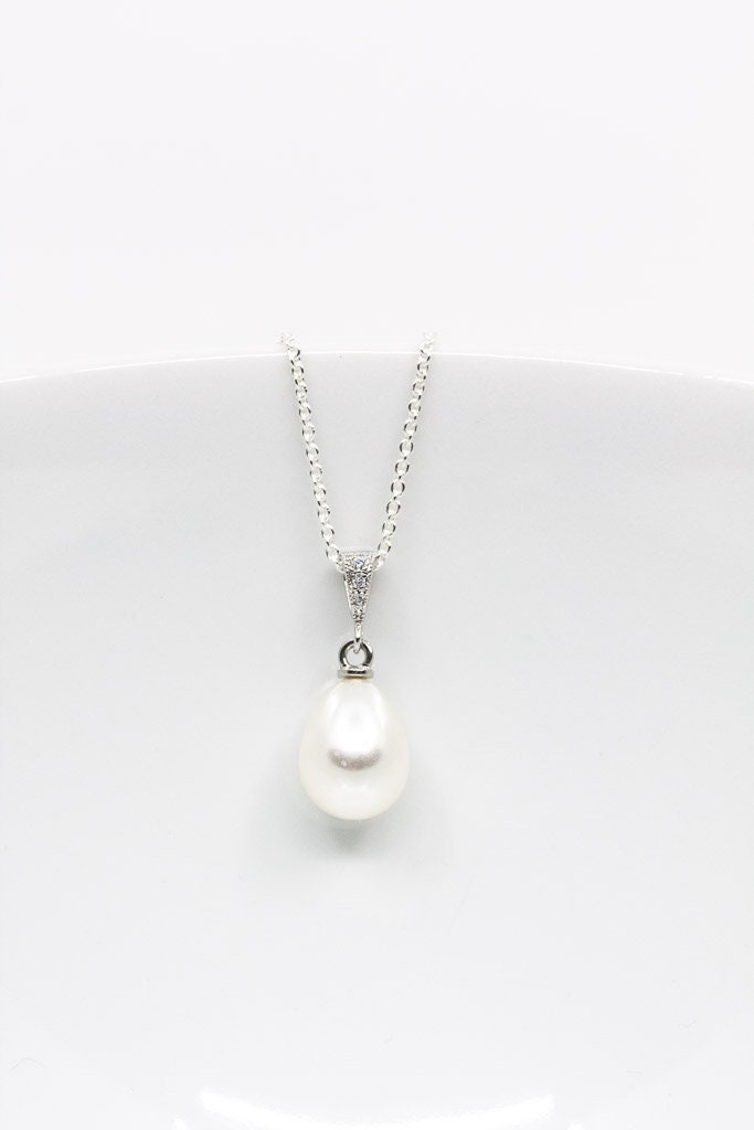 Kette Silber Perlen Tropfen Hochzeitsschmuck Brautschmuck von CataleaJewelry