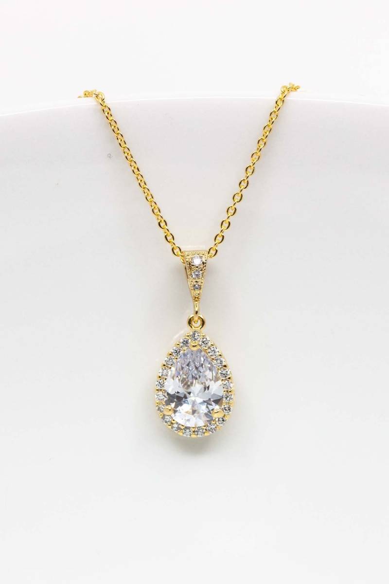 Kette Vergoldet Tropfen, Hochzeitsschmuck, Brautschmuck von CataleaJewelry