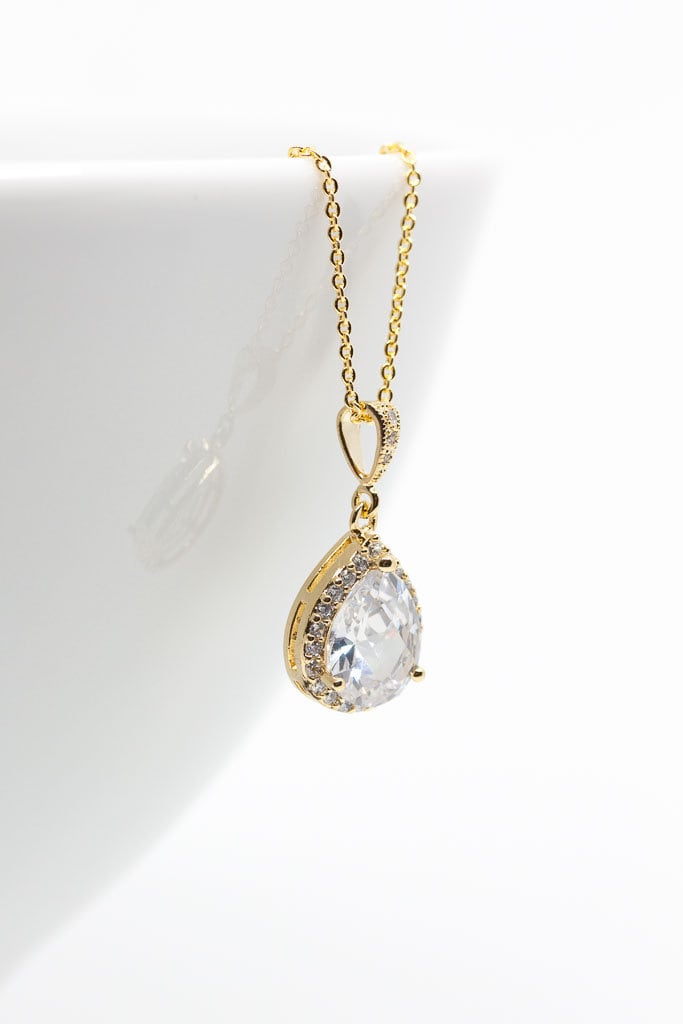 Kette Vergoldet Tropfen Gross Hochzeitsschmuck Brautschmuck | Kt-158 von CataleaJewelry