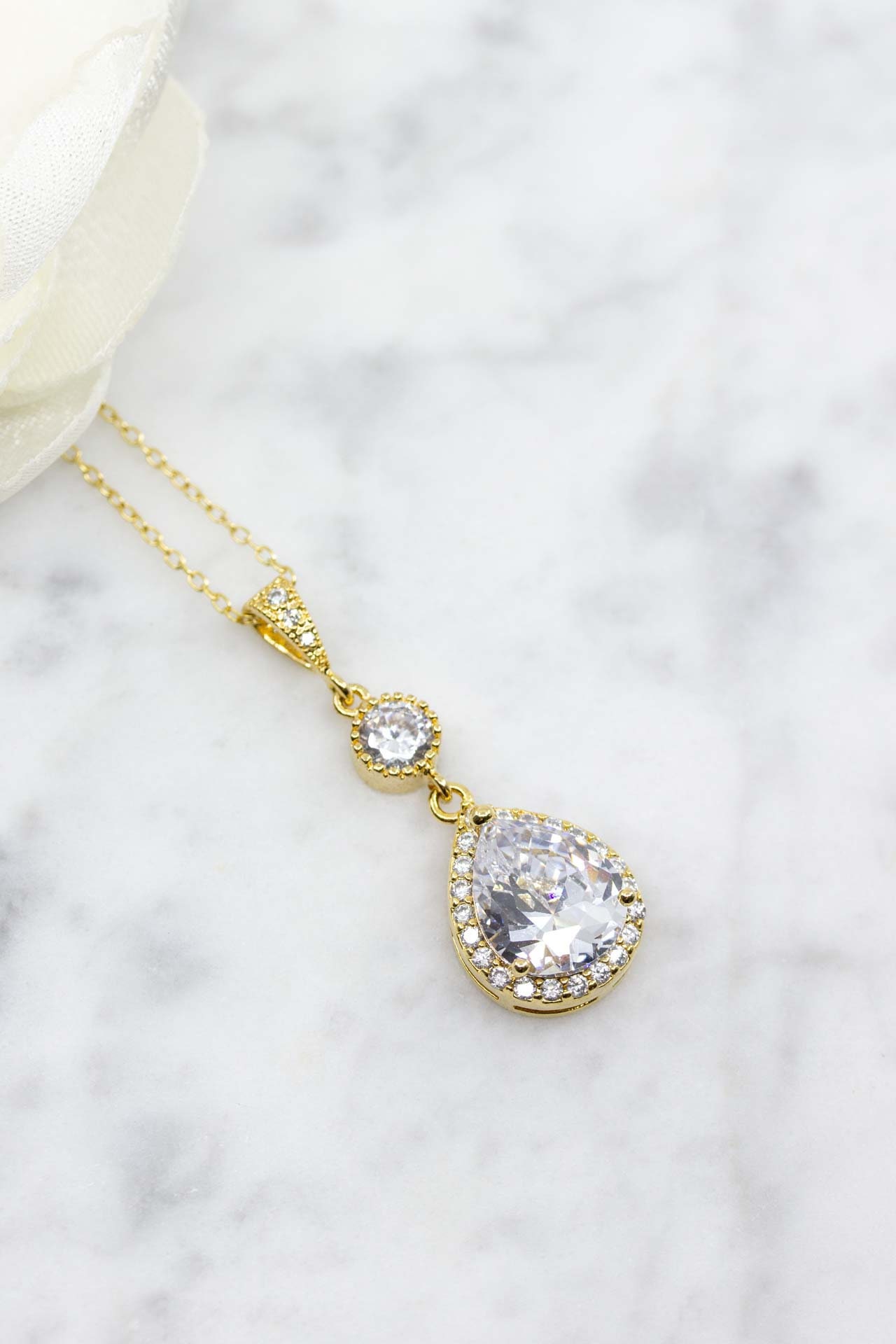 Kette Vergoldet Tropfen Hochzeitsschmuck Brautschmuck, Hochzeit Kristall von CataleaJewelry