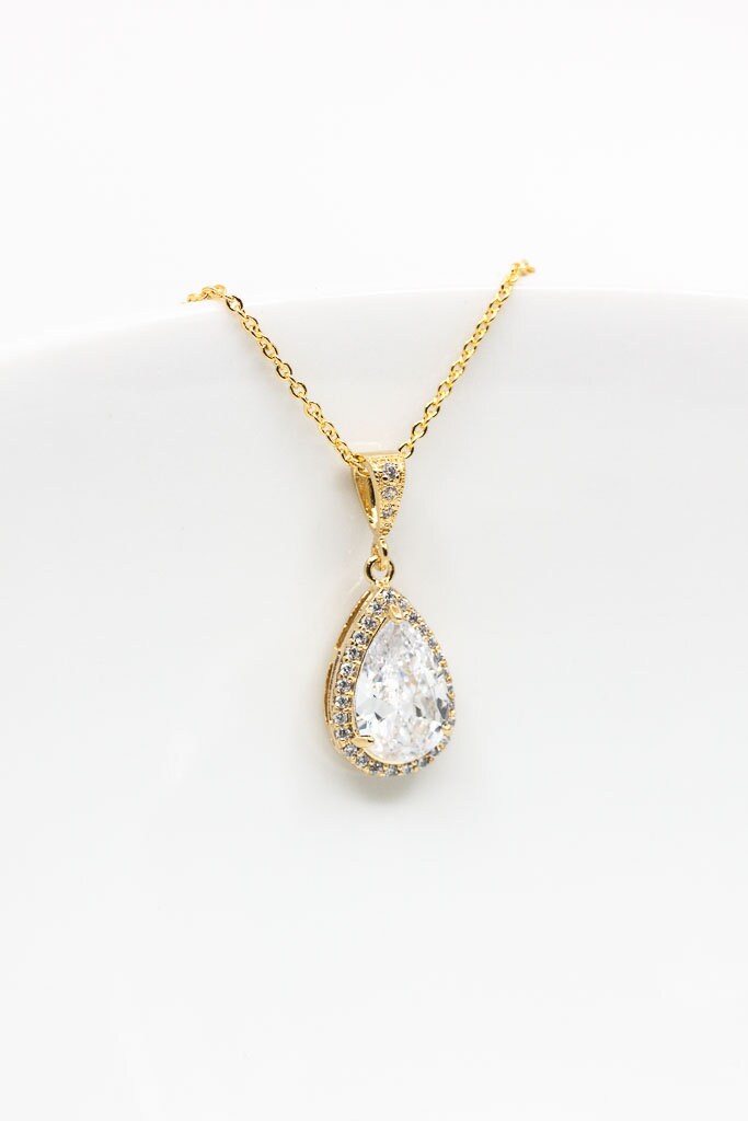 Kette Vergoldet Tropfen Hochzeitsschmuck Brautschmuck von CataleaJewelry