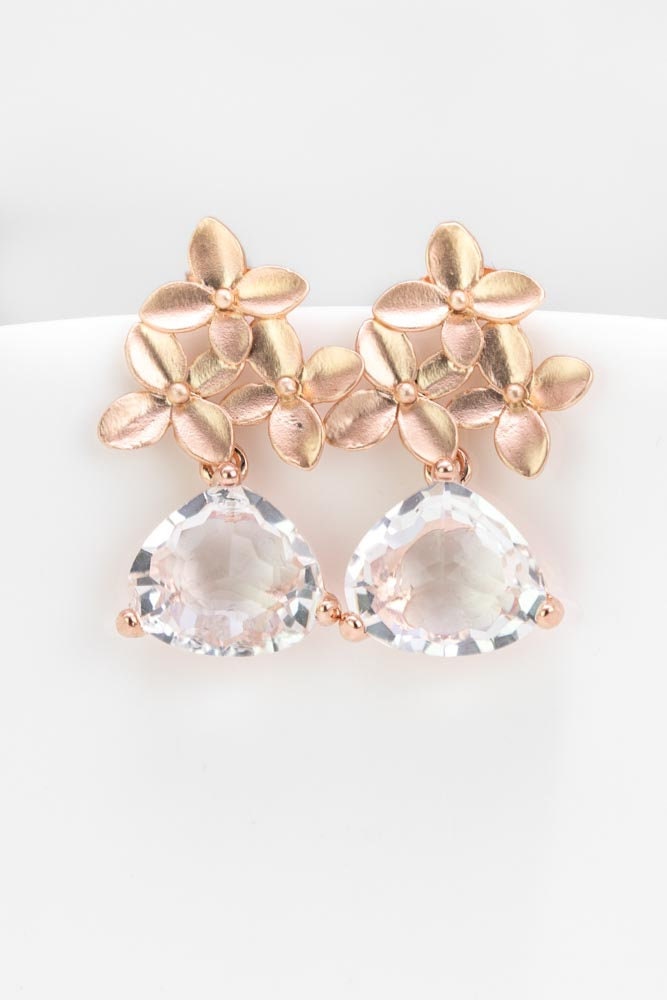 Ohrringe Rosegold Kristall, Blumenohrringe, Rosegoldene Ohrstecker, Brautschmuck, Brautohrringe, Hochzeitsschmuck, Brautjungfern von CataleaJewelry