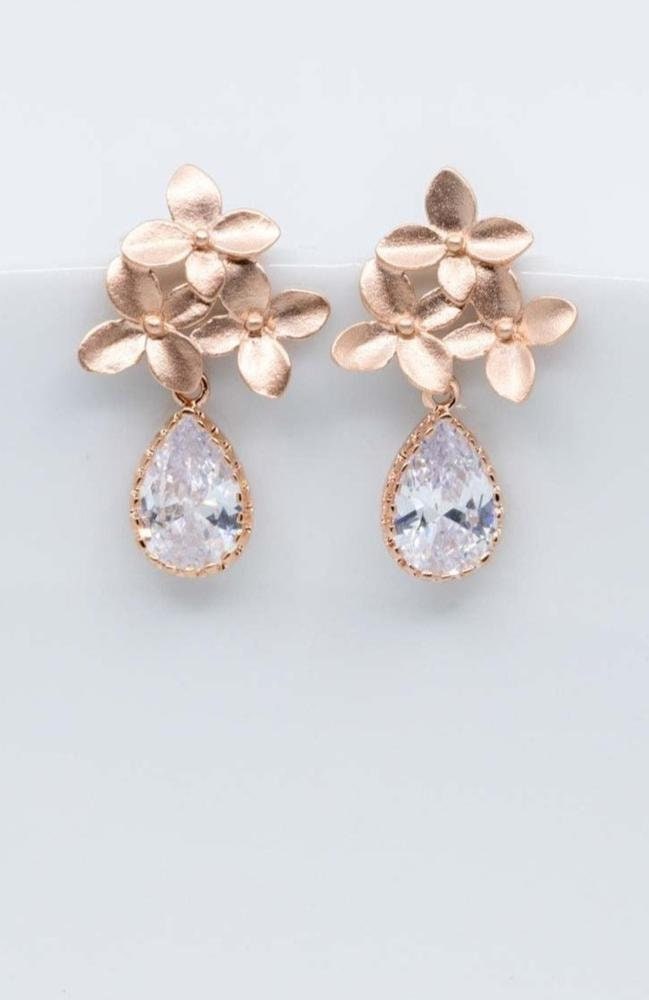 Ohrringe Rosegold Kristall, Blumenohrringe, Schlichter Brautschmuck, Hochzeitsschmuck, Brautjungfern von CataleaJewelry