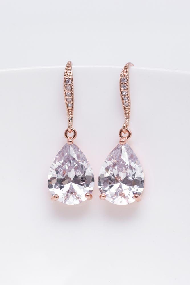 Ohrringe Rosegold Kristall, Brautschmuck, Hochzeitsschmuck, Brautjungfern von CataleaJewelry